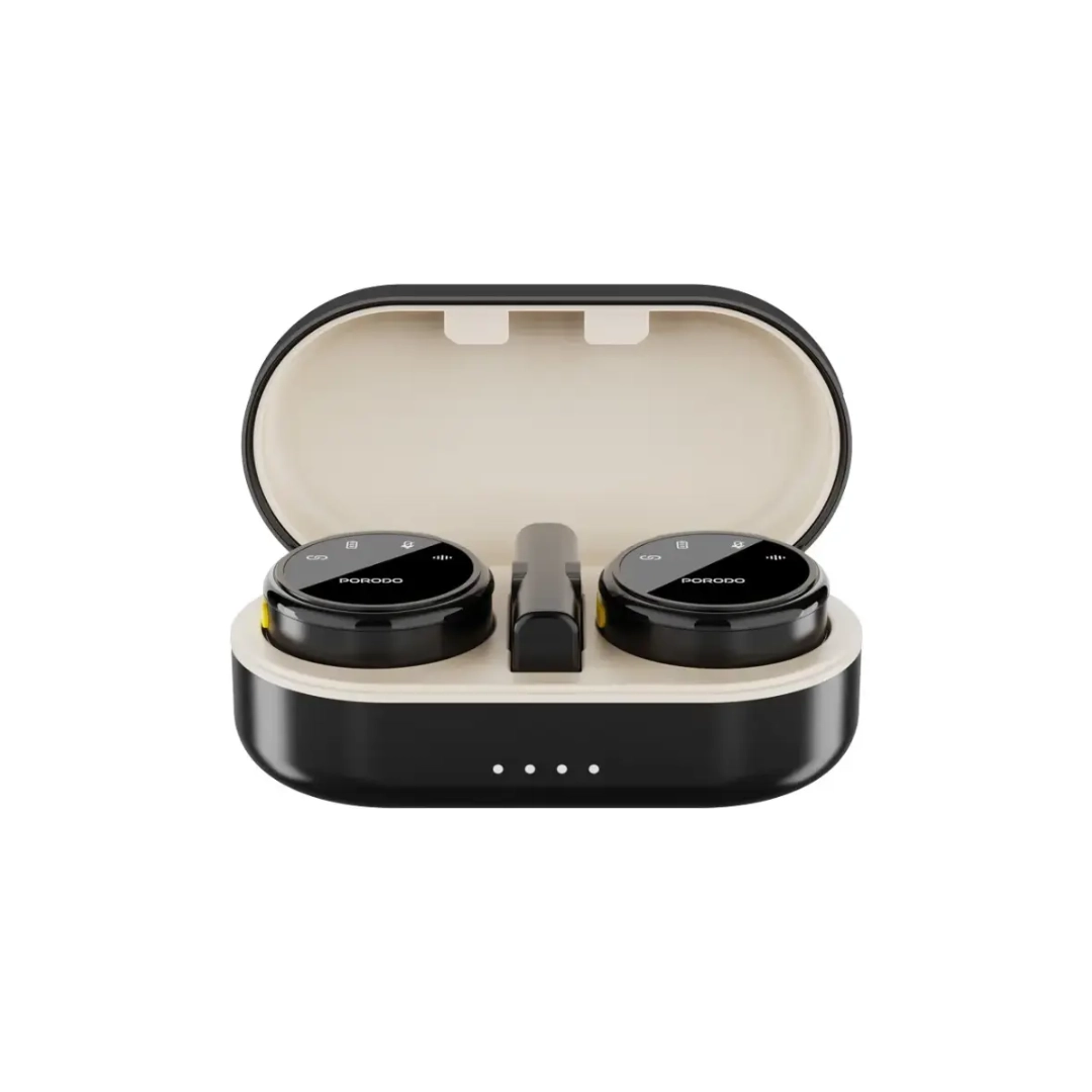 Porodo Professional Lavalier Microphone Set with Magnetic Clips and Charging Case (PDWMDMICI)